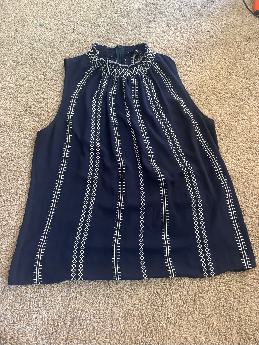 Navy tank top with white detailing